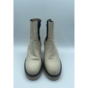 FREE PEOPLE James Chelsea Leather Boots - Beige, Chunky Heel, Size EU41 NWOB